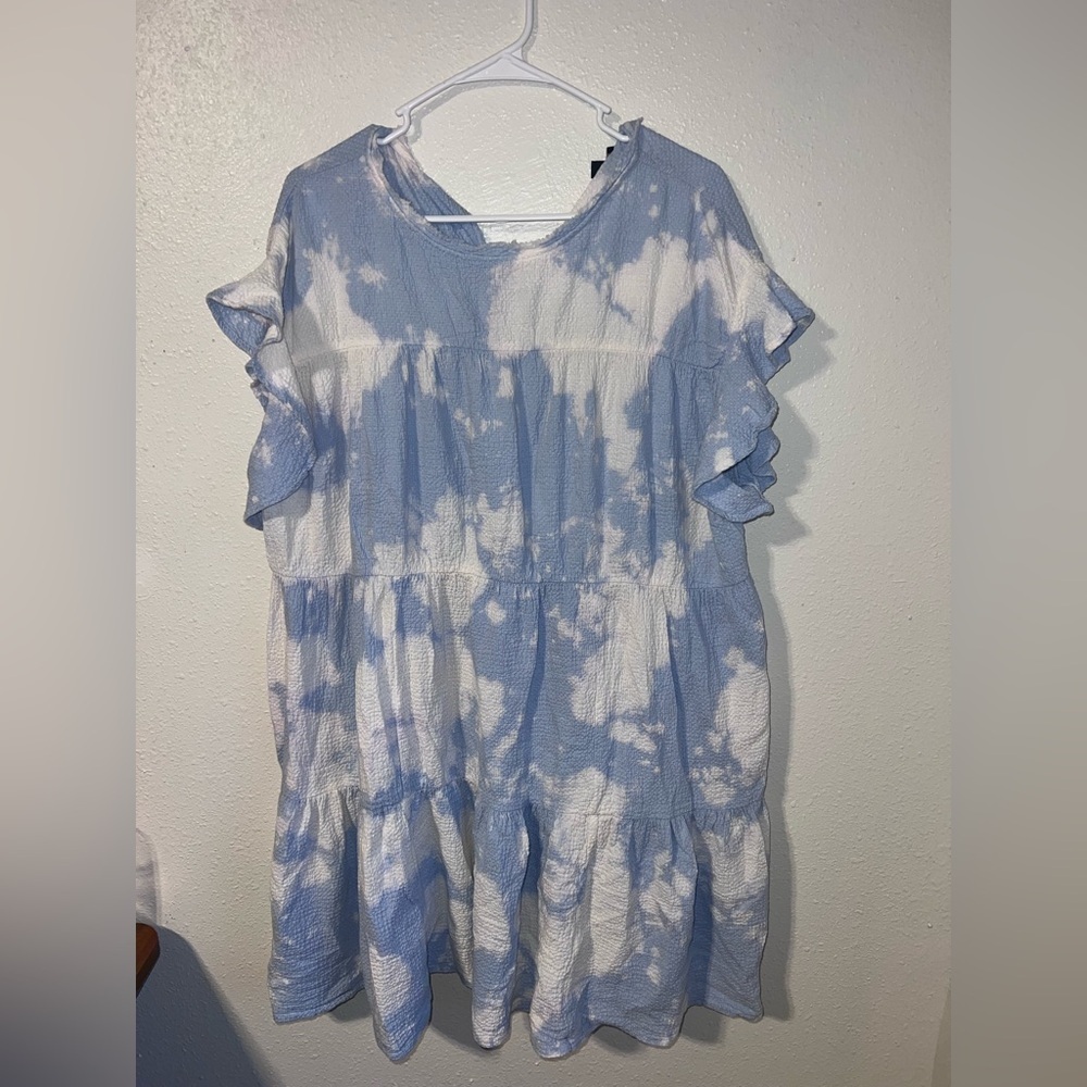Anthropology Current Air Blue and White Tie-Dye Cotton Midi Dress - Picture 1 of 4